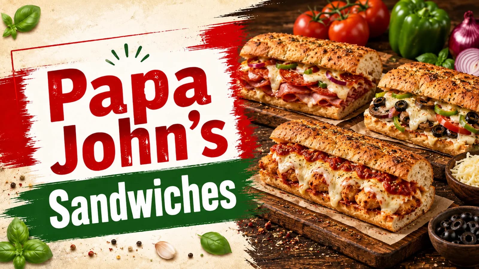 Papa John's sandwiches served on toasted garlic ciabatta